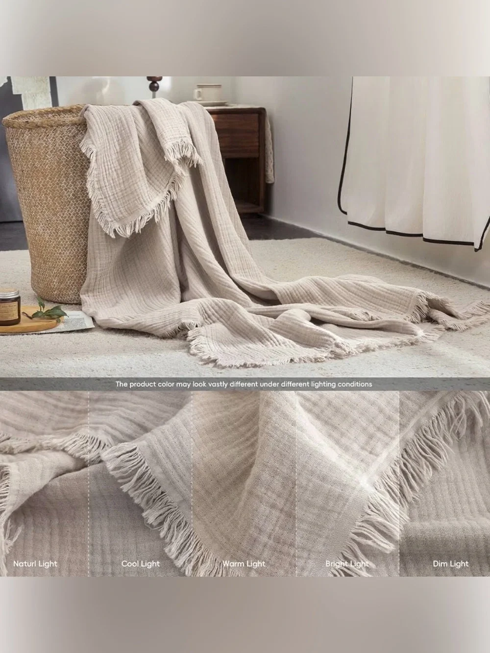 NWT - FOSSA Muslin Blanket 4-Layer 100% Cotton Gauze Blanket with Fringe 50